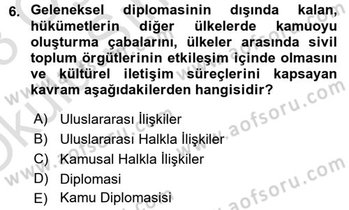 Kamu Diplomasisi Ve Uluslararası Halkla İlişkiler Dersi 2022 - 2023 Yılı Yaz Okulu Sınav Soruları 6. Soru