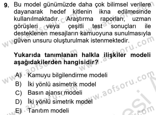 Kamu Diplomasisi Ve Uluslararası Halkla İlişkiler Dersi 2022 - 2023 Yılı Yaz Okulu Sınav Soruları 9. Soru