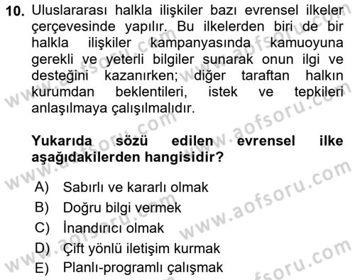 Kamu Diplomasisi Ve Uluslararası Halkla İlişkiler Dersi 2023 - 2024 Yılı (Vize) Ara Sınav Soruları 10. Soru