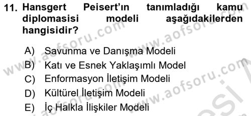 Kamu Diplomasisi Ve Uluslararası Halkla İlişkiler Dersi 2023 - 2024 Yılı (Vize) Ara Sınav Soruları 11. Soru