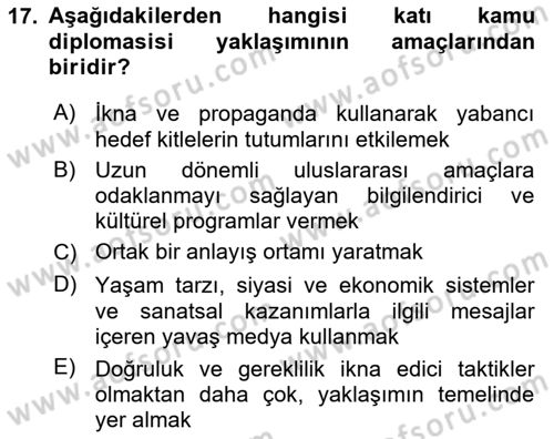 Kamu Diplomasisi Ve Uluslararası Halkla İlişkiler Dersi 2023 - 2024 Yılı (Vize) Ara Sınav Soruları 17. Soru