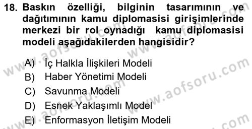 Kamu Diplomasisi Ve Uluslararası Halkla İlişkiler Dersi 2023 - 2024 Yılı (Vize) Ara Sınav Soruları 18. Soru