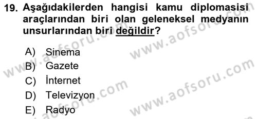 Kamu Diplomasisi Ve Uluslararası Halkla İlişkiler Dersi 2023 - 2024 Yılı (Vize) Ara Sınav Soruları 19. Soru