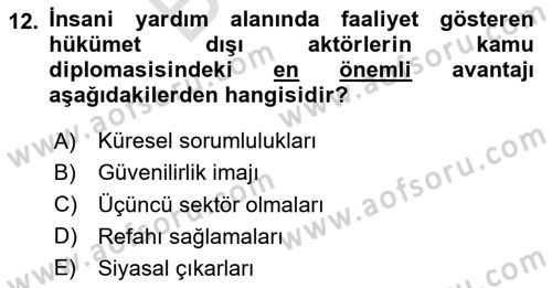 Kamu Diplomasisi Ve Uluslararası Halkla İlişkiler Dersi 2023 - 2024 Yılı (Final) Dönem Sonu Sınav Soruları 12. Soru
