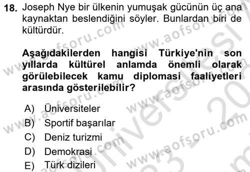 Kamu Diplomasisi Ve Uluslararası Halkla İlişkiler Dersi 2023 - 2024 Yılı (Final) Dönem Sonu Sınav Soruları 18. Soru
