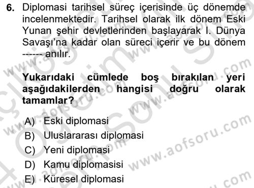 Kamu Diplomasisi Ve Uluslararası Halkla İlişkiler Dersi 2023 - 2024 Yılı (Final) Dönem Sonu Sınav Soruları 6. Soru