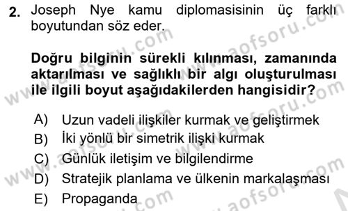Kamu Diplomasisi Ve Uluslararası Halkla İlişkiler Dersi 2023 - 2024 Yılı Yaz Okulu Sınav Soruları 2. Soru