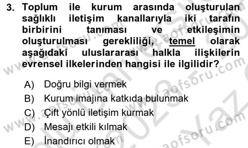 Kamu Diplomasisi Ve Uluslararası Halkla İlişkiler Dersi 2023 - 2024 Yılı Yaz Okulu Sınav Soruları 3. Soru