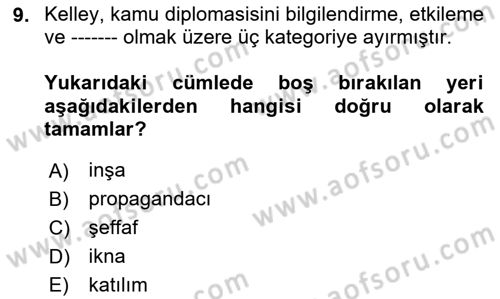 Kamu Diplomasisi Ve Uluslararası Halkla İlişkiler Dersi 2023 - 2024 Yılı Yaz Okulu Sınav Soruları 9. Soru