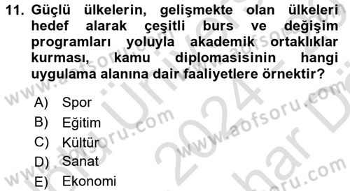 Kamu Diplomasisi Ve Uluslararası Halkla İlişkiler Dersi 2024 - 2025 Yılı (Vize) Ara Sınav Soruları 11. Soru