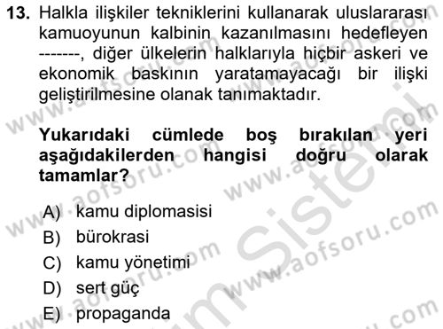 Kamu Diplomasisi Ve Uluslararası Halkla İlişkiler Dersi 2024 - 2025 Yılı (Vize) Ara Sınav Soruları 13. Soru