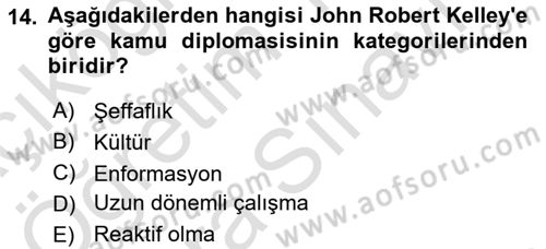 Kamu Diplomasisi Ve Uluslararası Halkla İlişkiler Dersi 2024 - 2025 Yılı (Vize) Ara Sınav Soruları 14. Soru