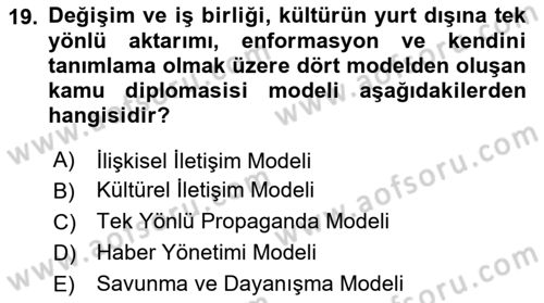Kamu Diplomasisi Ve Uluslararası Halkla İlişkiler Dersi 2024 - 2025 Yılı (Vize) Ara Sınav Soruları 19. Soru