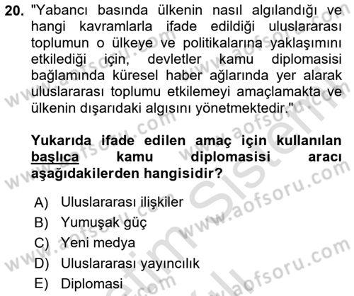 Kamu Diplomasisi Ve Uluslararası Halkla İlişkiler Dersi 2024 - 2025 Yılı (Vize) Ara Sınav Soruları 20. Soru