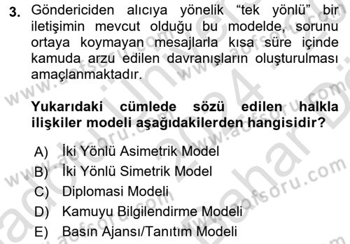 Kamu Diplomasisi Ve Uluslararası Halkla İlişkiler Dersi 2024 - 2025 Yılı (Vize) Ara Sınav Soruları 3. Soru