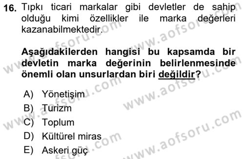 Kamu Diplomasisi Ve Uluslararası Halkla İlişkiler Dersi 2024 - 2025 Yılı (Final) Dönem Sonu Sınav Soruları 16. Soru