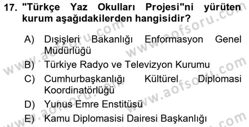 Kamu Diplomasisi Ve Uluslararası Halkla İlişkiler Dersi 2024 - 2025 Yılı (Final) Dönem Sonu Sınav Soruları 17. Soru