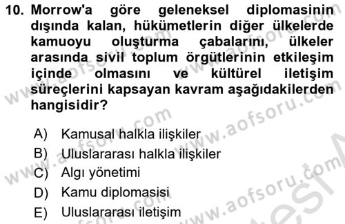 Kamu Diplomasisi Ve Uluslararası Halkla İlişkiler Dersi 2025 - 2026 Yılı (Vize) Ara Sınav Soruları 10. Soru