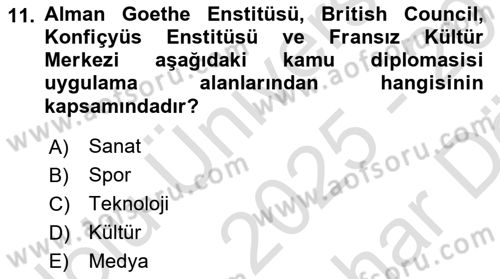 Kamu Diplomasisi Ve Uluslararası Halkla İlişkiler Dersi 2025 - 2026 Yılı (Vize) Ara Sınav Soruları 11. Soru