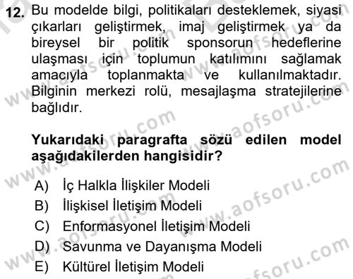 Kamu Diplomasisi Ve Uluslararası Halkla İlişkiler Dersi 2025 - 2026 Yılı (Vize) Ara Sınav Soruları 12. Soru