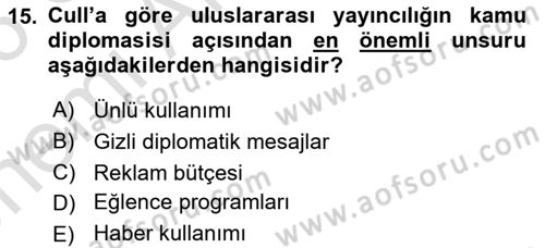 Kamu Diplomasisi Ve Uluslararası Halkla İlişkiler Dersi 2025 - 2026 Yılı (Vize) Ara Sınav Soruları 15. Soru