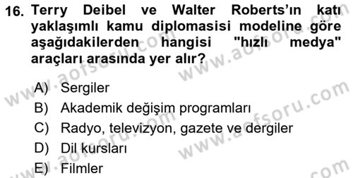 Kamu Diplomasisi Ve Uluslararası Halkla İlişkiler Dersi 2025 - 2026 Yılı (Vize) Ara Sınav Soruları 16. Soru