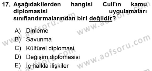 Kamu Diplomasisi Ve Uluslararası Halkla İlişkiler Dersi 2025 - 2026 Yılı (Vize) Ara Sınav Soruları 17. Soru