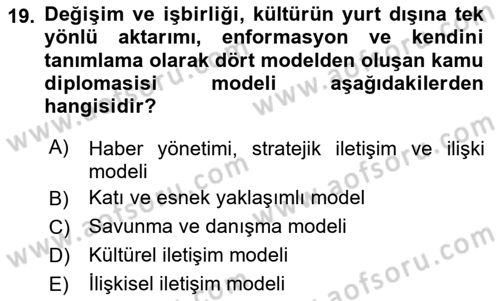 Kamu Diplomasisi Ve Uluslararası Halkla İlişkiler Dersi 2025 - 2026 Yılı (Vize) Ara Sınav Soruları 19. Soru