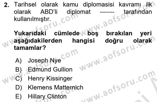 Kamu Diplomasisi Ve Uluslararası Halkla İlişkiler Dersi 2025 - 2026 Yılı (Vize) Ara Sınav Soruları 2. Soru