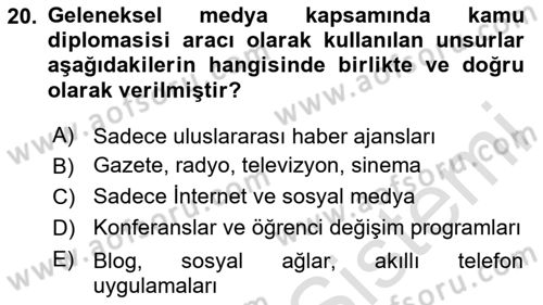 Kamu Diplomasisi Ve Uluslararası Halkla İlişkiler Dersi 2025 - 2026 Yılı (Vize) Ara Sınav Soruları 20. Soru