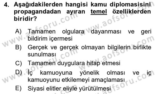 Kamu Diplomasisi Ve Uluslararası Halkla İlişkiler Dersi 2025 - 2026 Yılı (Vize) Ara Sınav Soruları 4. Soru