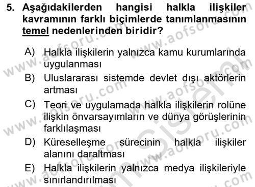 Kamu Diplomasisi Ve Uluslararası Halkla İlişkiler Dersi 2025 - 2026 Yılı (Vize) Ara Sınav Soruları 5. Soru