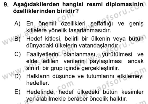 Kamu Diplomasisi Ve Uluslararası Halkla İlişkiler Dersi 2025 - 2026 Yılı (Vize) Ara Sınav Soruları 9. Soru
