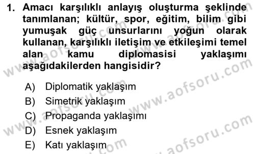 Kamu Diplomasisi Ve Uluslararası Halkla İlişkiler Dersi 2025 - 2026 Yılı (Final) Dönem Sonu Sınav Soruları 1. Soru