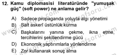 Kamu Diplomasisi Ve Uluslararası Halkla İlişkiler Dersi 2025 - 2026 Yılı (Final) Dönem Sonu Sınav Soruları 12. Soru