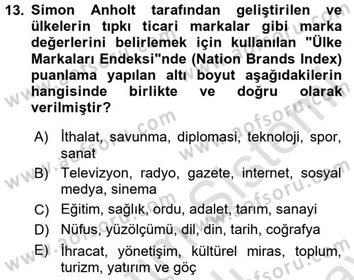 Kamu Diplomasisi Ve Uluslararası Halkla İlişkiler Dersi 2025 - 2026 Yılı (Final) Dönem Sonu Sınav Soruları 13. Soru