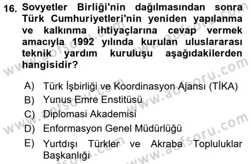 Kamu Diplomasisi Ve Uluslararası Halkla İlişkiler Dersi 2025 - 2026 Yılı (Final) Dönem Sonu Sınav Soruları 16. Soru