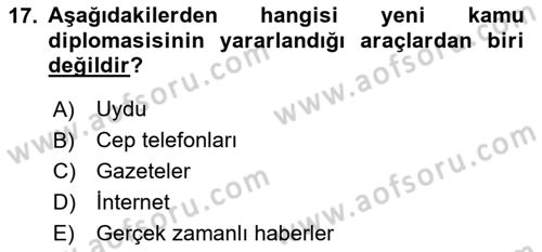 Kamu Diplomasisi Ve Uluslararası Halkla İlişkiler Dersi 2025 - 2026 Yılı (Final) Dönem Sonu Sınav Soruları 17. Soru