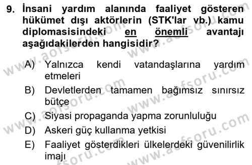 Kamu Diplomasisi Ve Uluslararası Halkla İlişkiler Dersi 2025 - 2026 Yılı (Final) Dönem Sonu Sınav Soruları 9. Soru