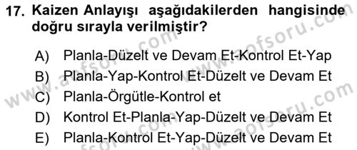 Sürdürülebilirlik ve Halkla İlişkiler Dersi 2017 - 2018 Yılı (Vize) Ara Sınav Soruları 17. Soru