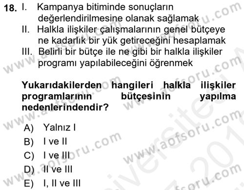 Sürdürülebilirlik ve Halkla İlişkiler Dersi 2017 - 2018 Yılı (Vize) Ara Sınav Soruları 18. Soru