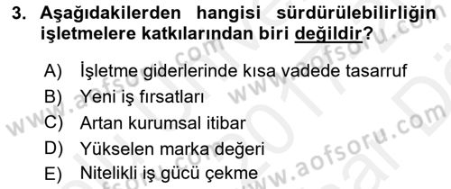 Sürdürülebilirlik ve Halkla İlişkiler Dersi 2017 - 2018 Yılı (Vize) Ara Sınav Soruları 3. Soru