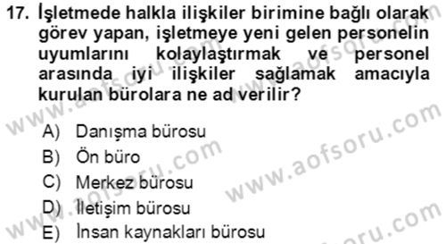 Sürdürülebilirlik ve Halkla İlişkiler Dersi 2017 - 2018 Yılı (Final) Dönem Sonu Sınav Soruları 17. Soru