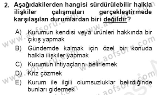 Sürdürülebilirlik ve Halkla İlişkiler Dersi 2017 - 2018 Yılı (Final) Dönem Sonu Sınav Soruları 2. Soru
