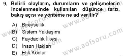 Sürdürülebilirlik ve Halkla İlişkiler Dersi 2017 - 2018 Yılı (Final) Dönem Sonu Sınav Soruları 9. Soru