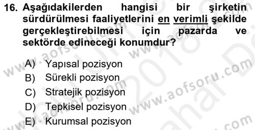 Sürdürülebilirlik ve Halkla İlişkiler Dersi 2018 - 2019 Yılı (Vize) Ara Sınav Soruları 16. Soru