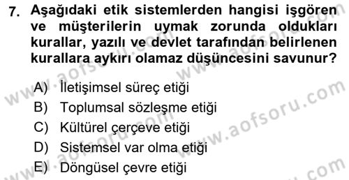 Sürdürülebilirlik ve Halkla İlişkiler Dersi 2018 - 2019 Yılı (Vize) Ara Sınav Soruları 7. Soru