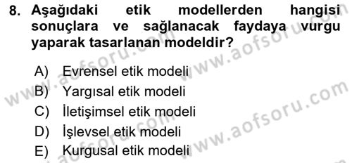 Sürdürülebilirlik ve Halkla İlişkiler Dersi 2018 - 2019 Yılı (Vize) Ara Sınav Soruları 8. Soru