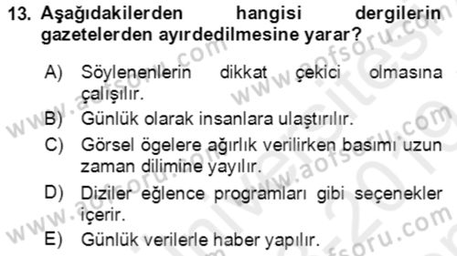 Sürdürülebilirlik ve Halkla İlişkiler Dersi 2018 - 2019 Yılı (Final) Dönem Sonu Sınav Soruları 13. Soru
