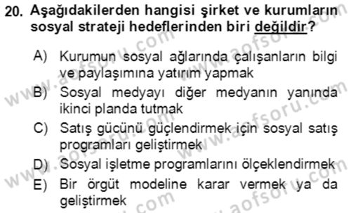 Sürdürülebilirlik ve Halkla İlişkiler Dersi 2018 - 2019 Yılı (Final) Dönem Sonu Sınav Soruları 20. Soru